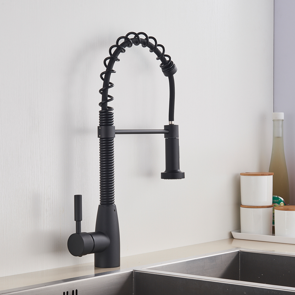 Matte Black Kitchen Mixer Faucet Pull Out Bathroom Kitchen Tap Deck Mounted Cold Hot Water Faucet Single Handle with Bracket|Kitchen Faucets|   - AliExpress