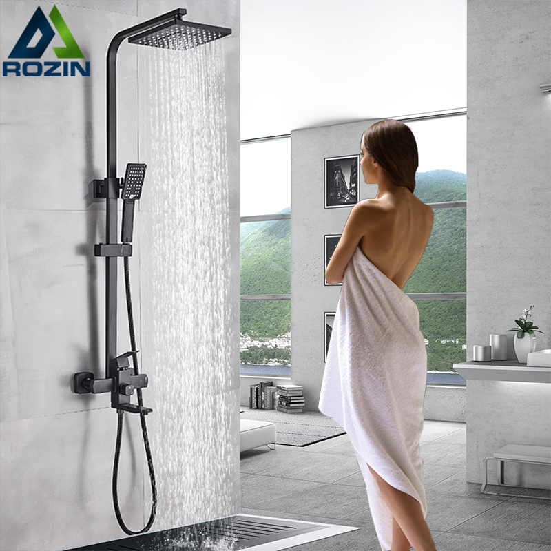 Rozin Chrome Shower Cabin Faucet Set Bathroom Rainfall Shower Mixers towel Swivel Spout Bath Shower Crane Hot Cold  Mixer Tap|shower mixer|mixer tapsbathtub shower - AliExpress