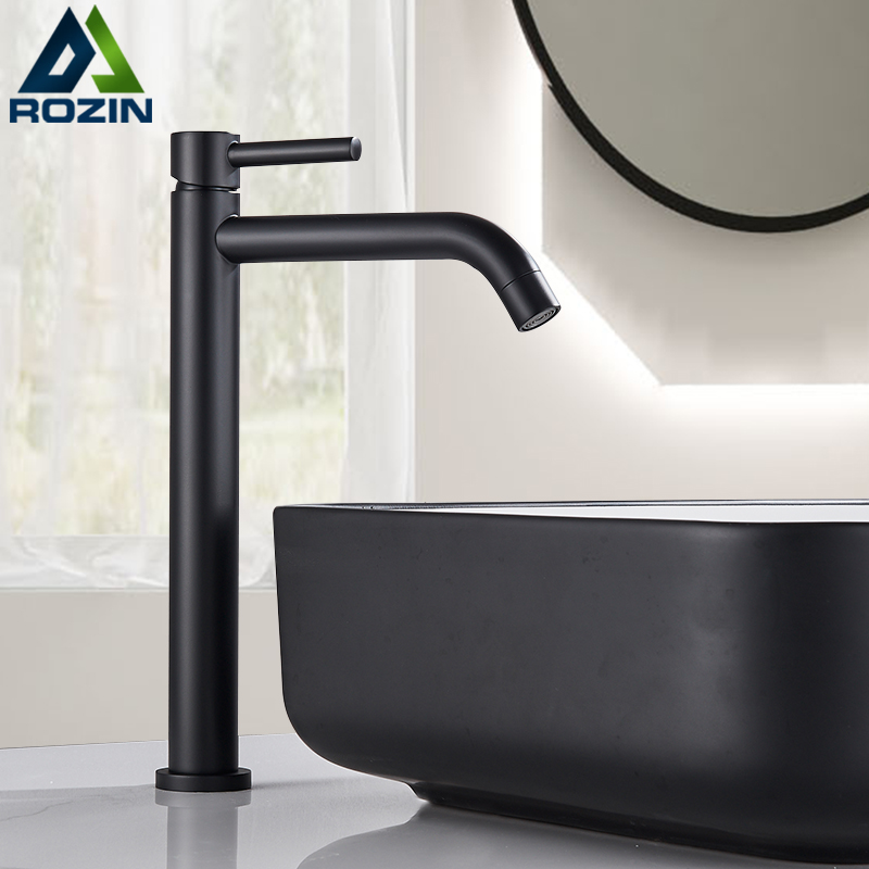 Rozin Matte Black Basin Faucet 4 colors Deck Mounted Single Handle Bathroom Mixer Crane Chrome Tall Hot Cold Water Mixer Taps|Basin Faucets|   - AliExpress