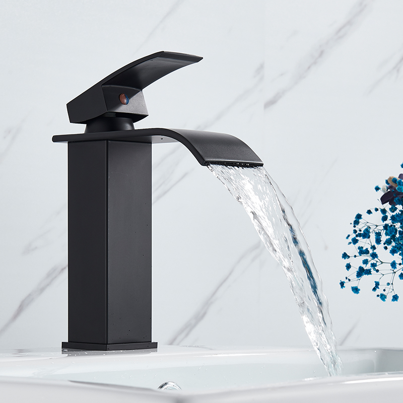 Rozin Matte Black Basin Faucet Deck Mounted Single Lever Bathroom Crane Waterfall Brass Bathroom Tap Hot Cold Water Mixer Taps|Basin Faucets|   - AliExpress