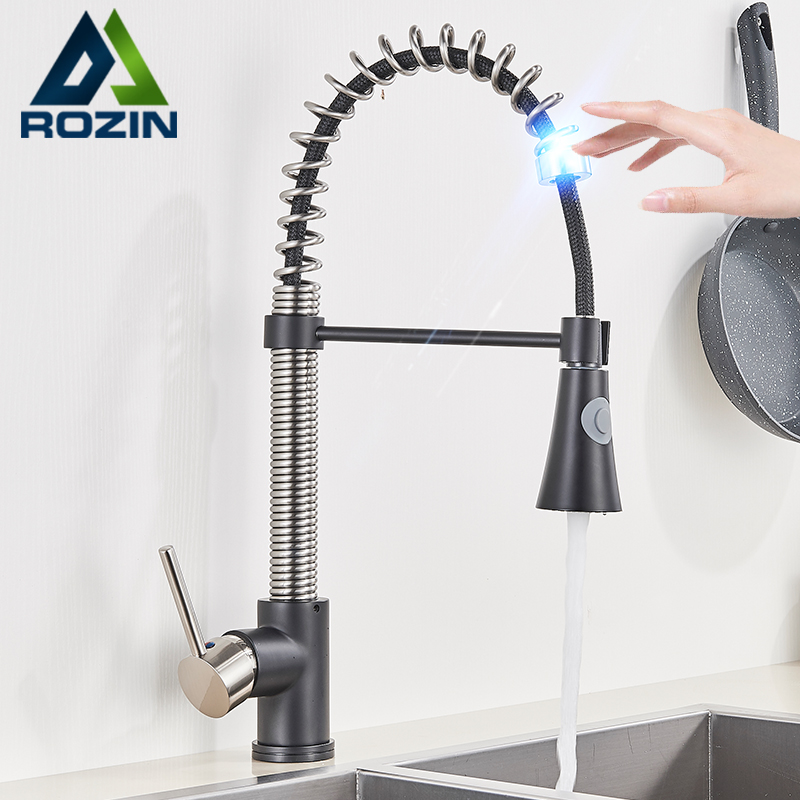 Rozin Touch Sense Kitchen Faucet Black Brushed Pull Out Kitchen Mixer Faucets Swivel Smart Sensor Stream Spray Mode Mixer Taps|Kitchen Faucets|   - AliExpress