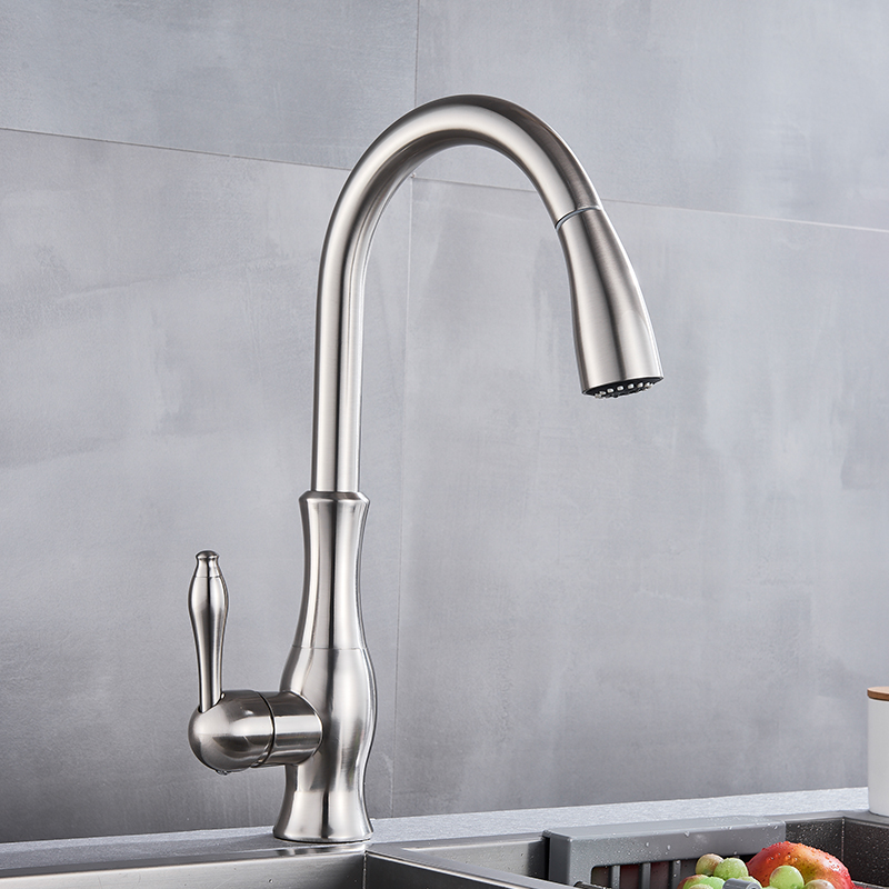 Brushed Nickel Kitchen Faucet Pull Out Bathroom Kitchen Mixer Tap Single Handle Stream Sprayer Kitchen Spout Hot Cold Water Tap|Kitchen Faucets|   - AliExpress