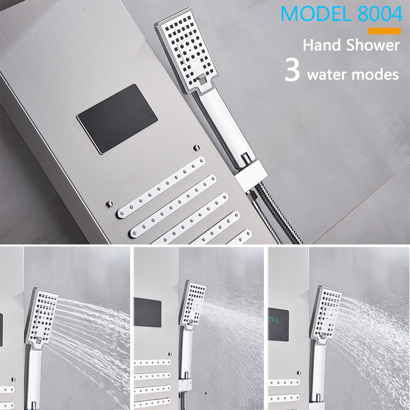 Rozin Brushed nickel Bathroom Shower Column Black LED Shower Panel Rainfall Shower Faucets Digital Screen 6 Modes Mixer Tap|Shower Faucets|   - AliExpress