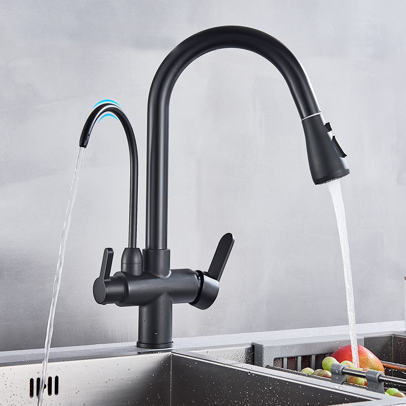 Rozin Purification Kitchen Faucets Black Pull Out Kitchen Water Filter Tap 3 Way Mixer torneira para cozinha de parede Crane|Kitchen Faucets|   - AliExpress