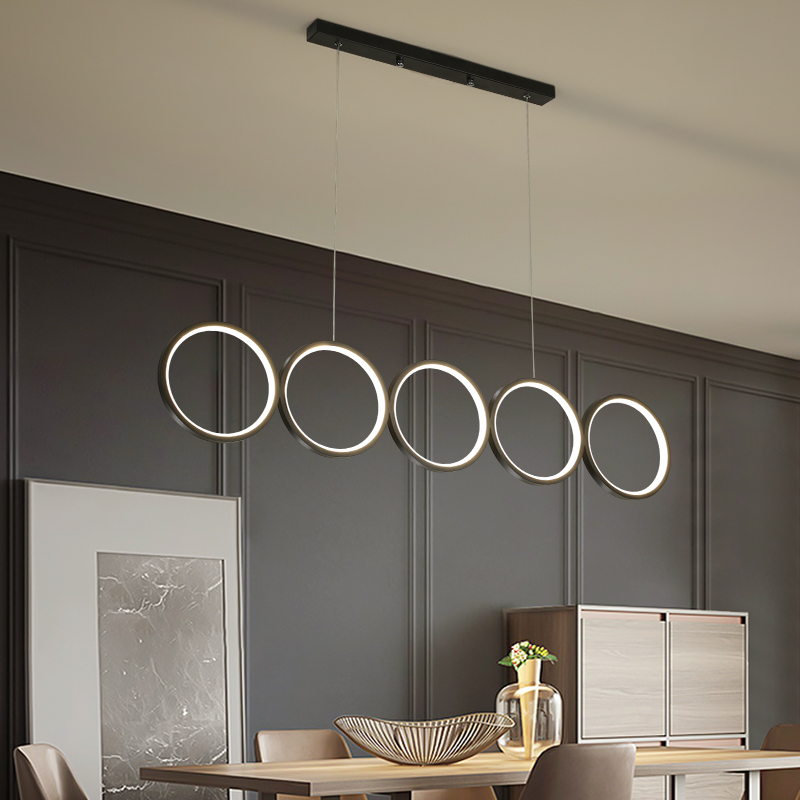 Dining Room LED Chandelier Round Rings Coffee Shop Bar Modern Nordic Simple Hanging Light Restaurant Long Black Art Pendant Lamp|Pendant Lights|   - AliExpress