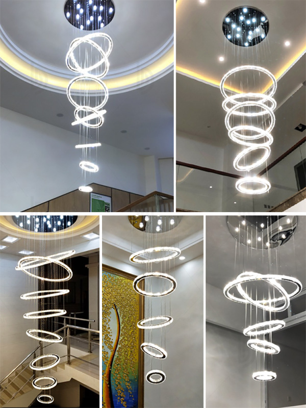 K9 Crystal Luxury LED Chandelier Rotating Stairs Multi Rings Postmodern Hanging Lamp Living Room Kitchen Island Big Chandeliers|Chandeliers|   - AliExpress