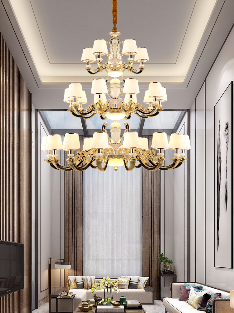 Zinc Alloy LED Chandelier Lighting European Luxury Duplex Apartment Hotel Big Fixtures Lobby Villa Jade Creative Hanging Lamp|Chandeliers|   - AliExpress