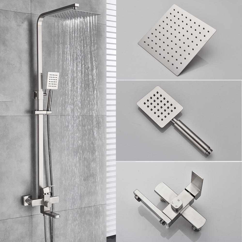 Black Rainfall Shower Column Bath Shower Set Swivel Bath Spout Shower Mixer Tap Stainless Steel Rain Head Bathroom Mixer Tap|Shower Faucets|   - AliExpress