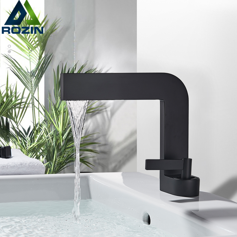 Rozin Matte Black Basin Faucets Modern Minimalism Brass Bathroom Faucet Deck Mount Vessel Sink Crane Cold Hot Water Mixer Tap|Basin Faucets|   - AliExpress