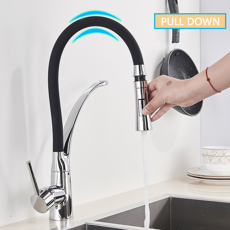 Deck Mount Black Hose Chrome Kitchen Faucet Single Handle Stream Sprayer Kitchen Mixer Taps Hot Cold Water Pull Down Mixer Crane|kitchen faucet|kitchen mixer tapskitchen mixer - AliExpress