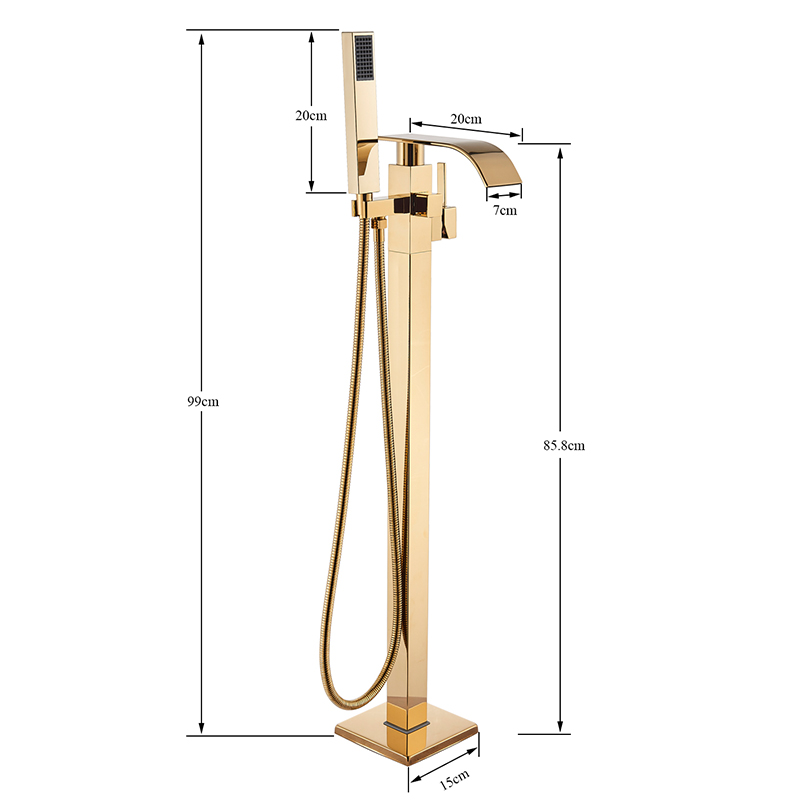 Rozin Golden Bathtub Shower Faucet Floor Mounted Bathroom Shower Mixer Tap Free Standing Waterfall Robinet de baignoire|Bathtub Faucets|   - AliExpress