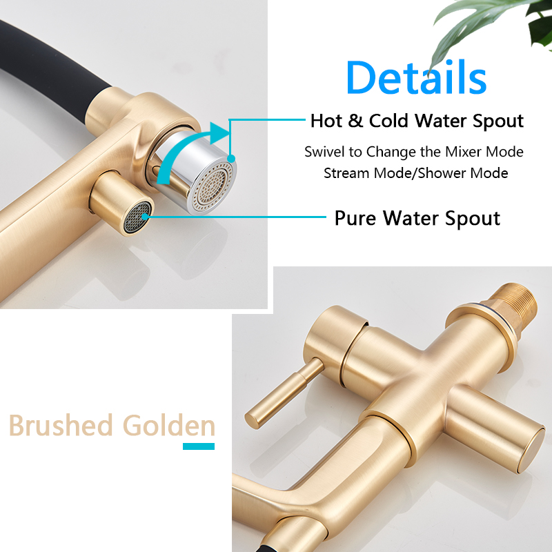 rozin Filter Kitchen Faucet Brushed Gold 360 Swivel Pure Water Faucets for Kitchen Black Pull Down Purification Water Mixer Tap|Kitchen Faucets|   - AliExpress