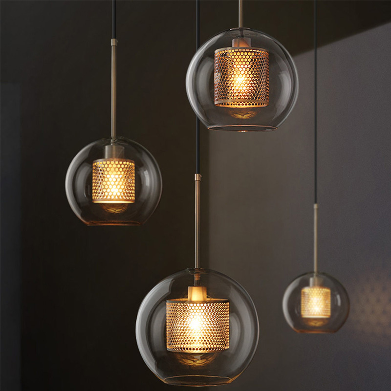 Industrial creative LED pendant lights Transparent Glass single head hanging lamp Nordic Iron fixtures for bedside bedroom home|Pendant Lights|   - AliExpress