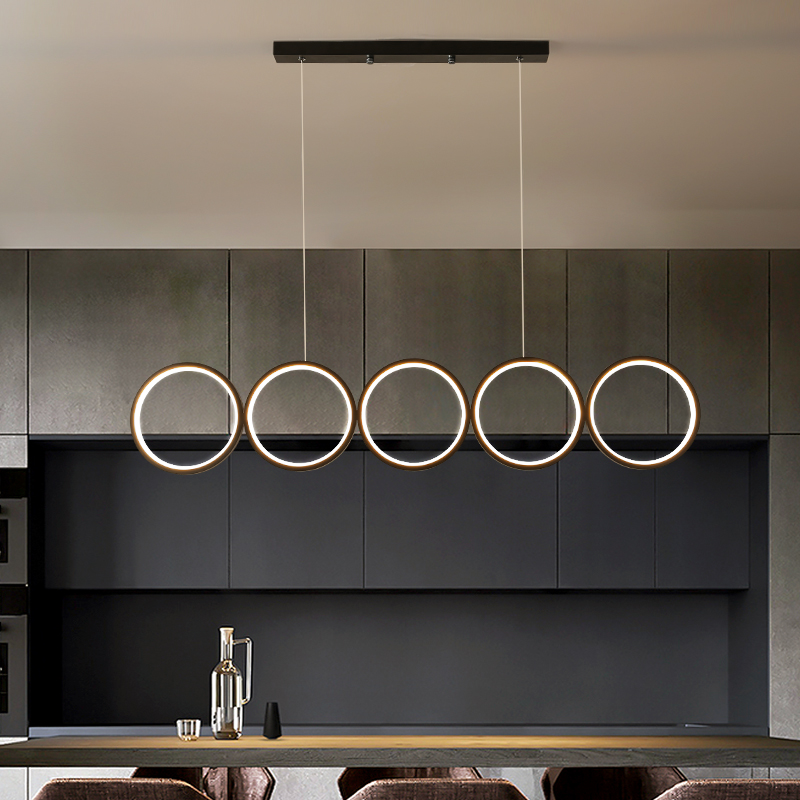 Dining Room LED Chandelier Round Rings Coffee Shop Bar Modern Nordic Simple Hanging Light Restaurant Long Black Art Pendant Lamp|Pendant Lights|   - AliExpress