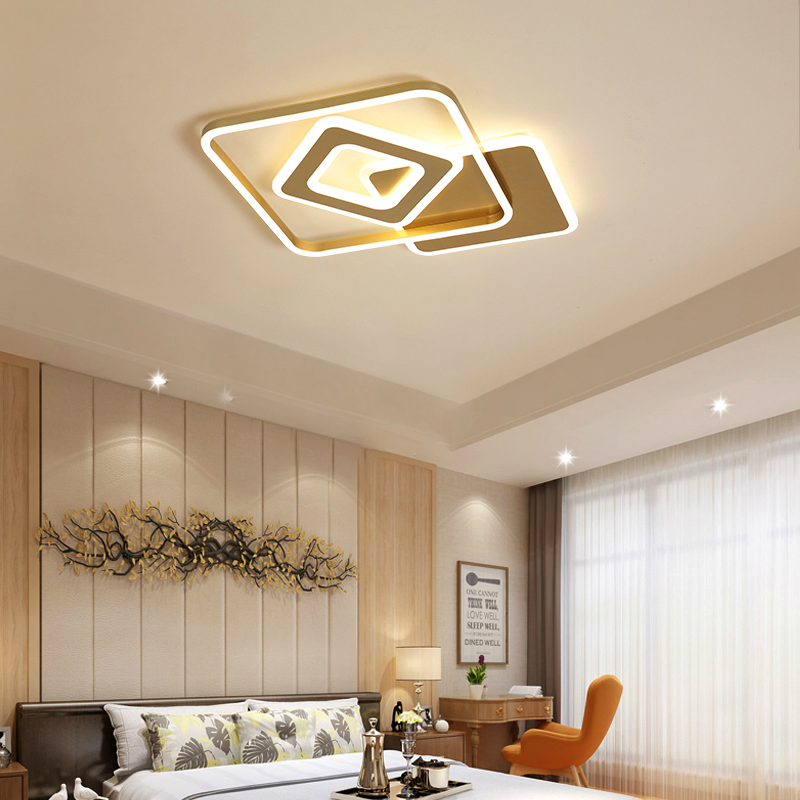 Gold Modern LED Ceiling Light Round Square Simple Surface Mount Ceiling Lamp With Remote Control For Living Dining Room Bedroom|Ceiling Lights|   - AliExpress