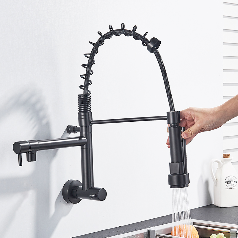 Rozin Matte Black Pull Down Kitchen Faucet Single Cold Water Dual Spouts Kitchen Tap 4 Colors Wall Mounted ABS Nozzle Crane|Kitchen Faucets|   - AliExpress