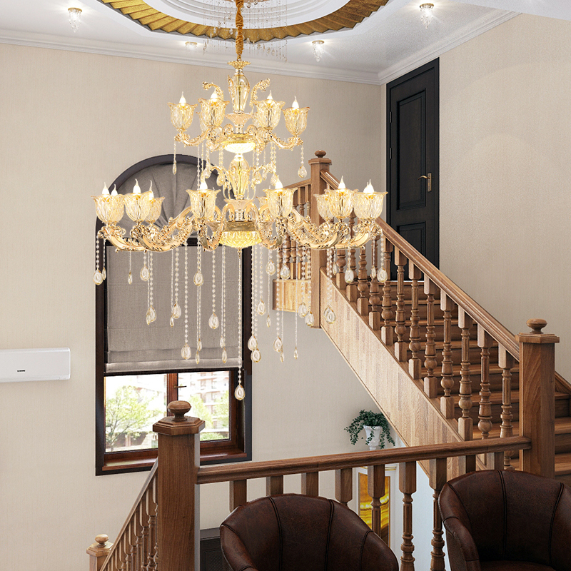 European Luxury LED Chandelier Lights Zinc Alloy Duplex Apartment Hall Big Hanging Lamp Crystal Glass Villa Living Room Fixtures|Chandeliers|   - AliExpress