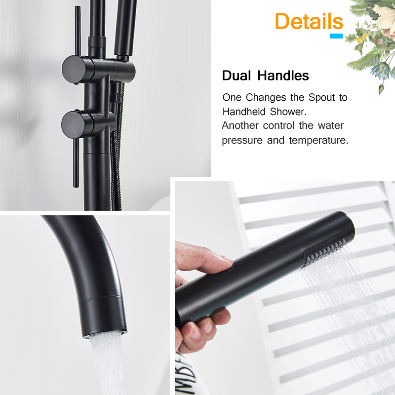 rozin Black Floor Standing Bathtub Faucet 7 Colors Free Standing Bathroom Shower Faucet Swivel Spout Cold Hot Water Mixer Tap|faucet screen|tap wrenchfaucet tap - AliExpress