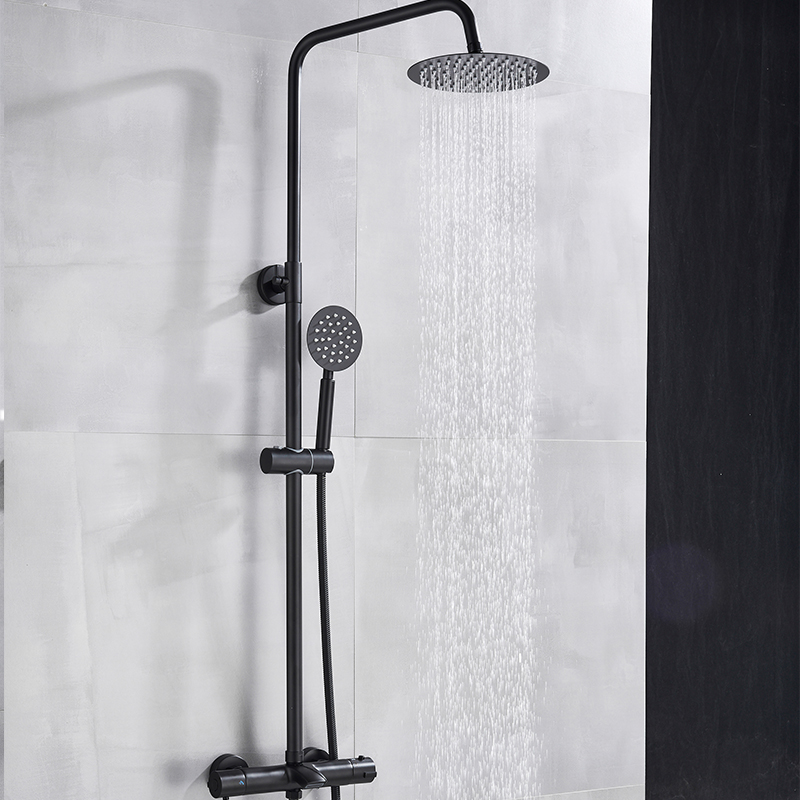 Rozin Thermostatic Shower Faucet Black and Chrome Color Rainfall Bathroom Fuacet Wall Mounted Shower Set with Handshower Mixers|Shower Faucets|   - AliExpress