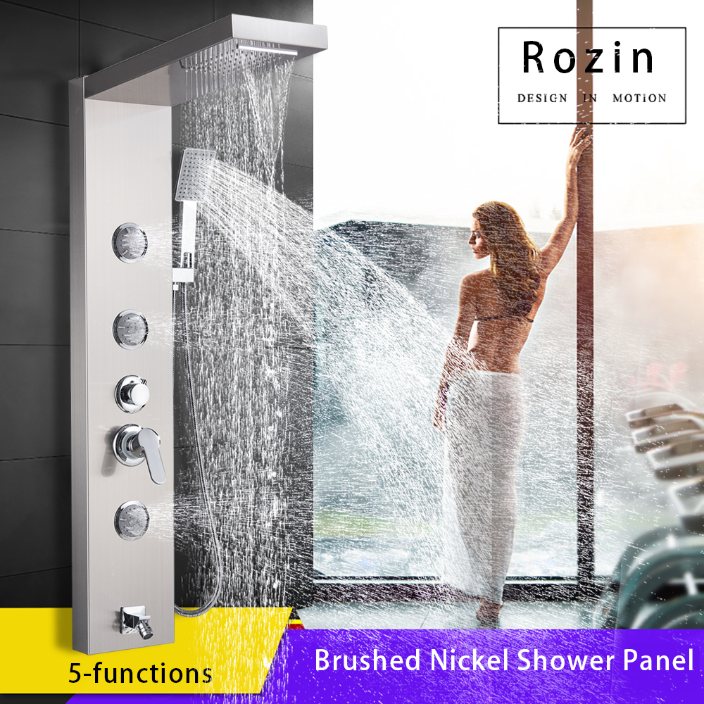 Brushed Nickel Shower Panel Shower Column Wall Mounted Rain Waterfall Shower Faucet Tower Single Handle Mixer Faucet|wall backdrop|wall abstractwall mount make up mirror - AliExpress