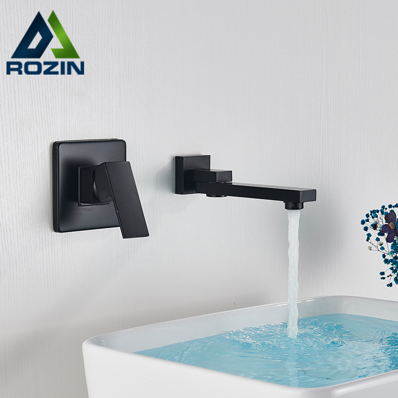 Rozin Two Hole Wall Mount Basin Faucet Matte Black Swivel Spout Bathroom Faucet Solid Brass Bathroom Sink Hot Cold Mixer Taps|mixer taps|basin faucetbrass bathroom - AliExpress