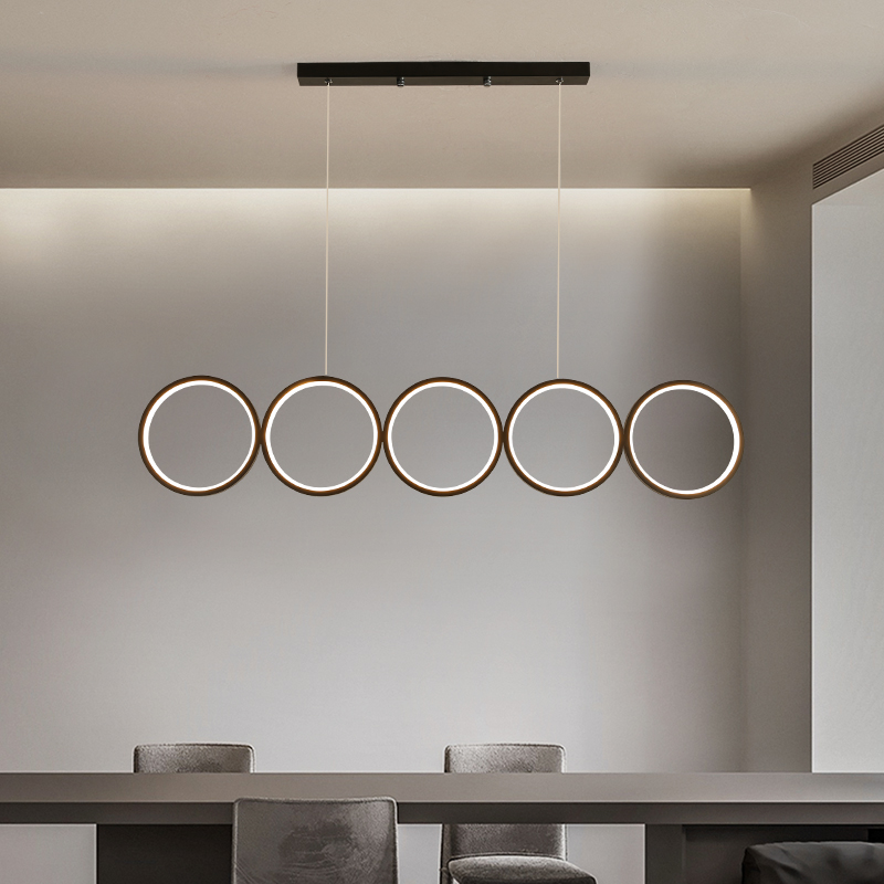 Dining Room LED Chandelier Round Rings Coffee Shop Bar Modern Nordic Simple Hanging Light Restaurant Long Black Art Pendant Lamp|Pendant Lights|   - AliExpress