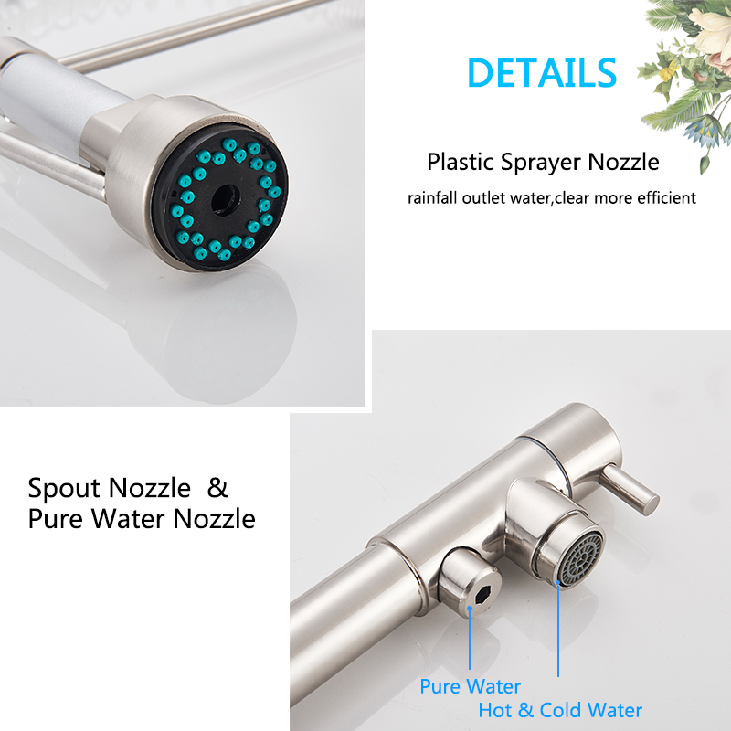 Brushed Nickel Kitchen Faucet Filter Purification water Kitchen Faucets Dual Spout Spring Pull Down Hot Cold Water Mixer Tap|Kitchen Faucets|   - AliExpress