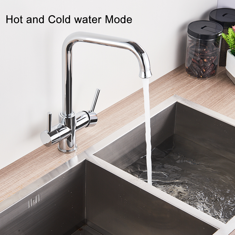 Rozin Brushed Nickel Purified Water Kitchen Faucet Dual Handles with Hot Cold Mixer Tap Brass Chrome Pure Water Filter Tap|Kitchen Faucets|   - AliExpress