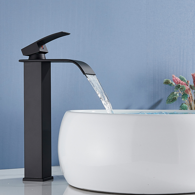 Rozin Matte Black Basin Faucet Deck Mounted Single Lever Bathroom Crane Waterfall Brass Bathroom Tap Hot Cold Water Mixer Taps|Basin Faucets|   - AliExpress