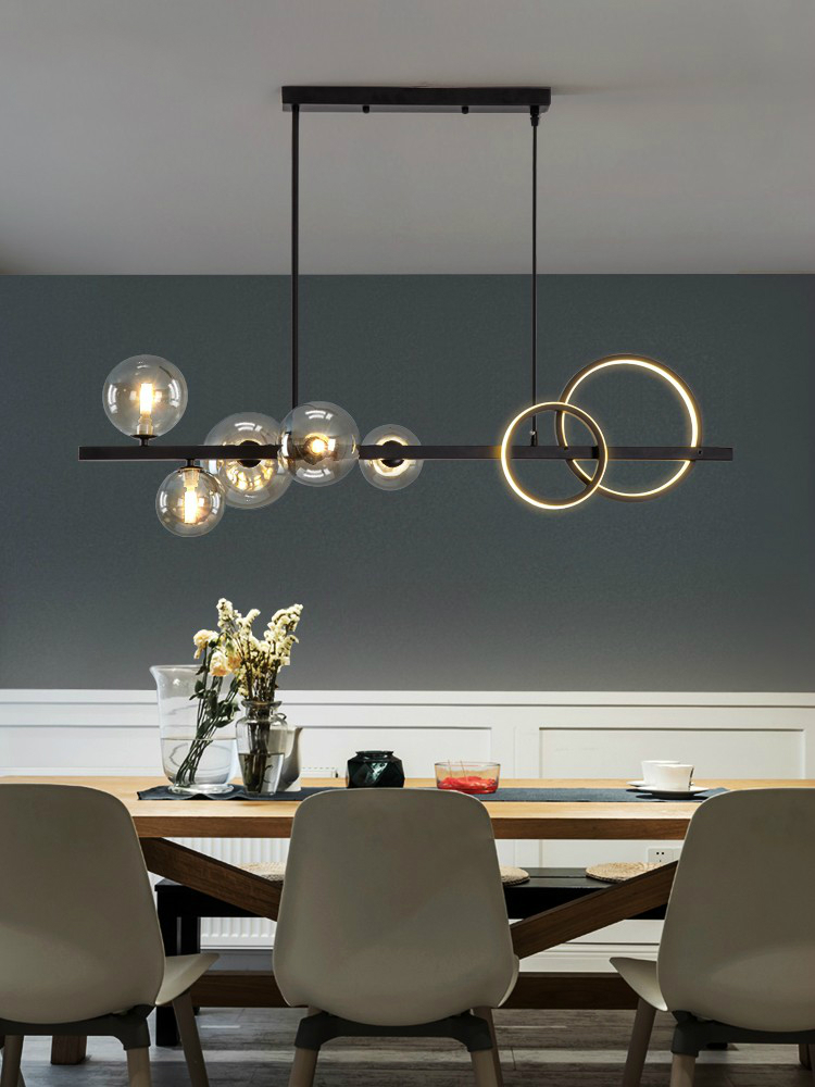 Dining Room Black LED Chandelier Modern Coffee Shop Bar Glass Ball Pendant Lamp Restaurant Office Creative Long Hanging Light|Pendant Lights|   - AliExpress