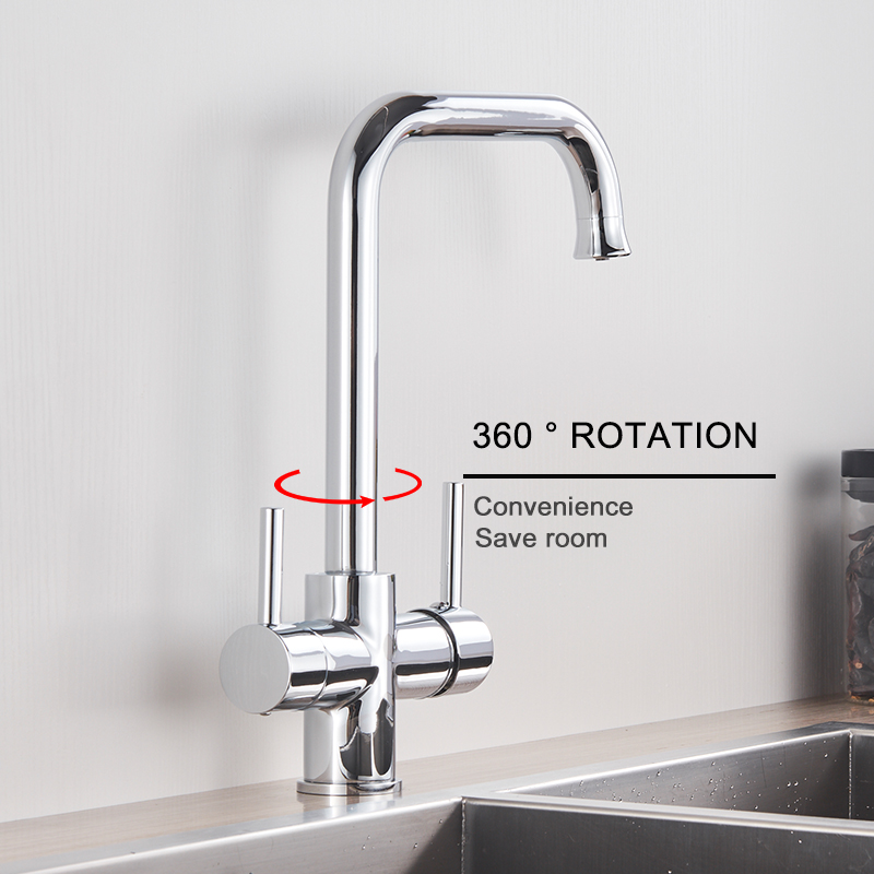 Rozin Brushed Nickel Purified Water Kitchen Faucet Dual Handles with Hot Cold Mixer Tap Brass Chrome Pure Water Filter Tap|Kitchen Faucets|   - AliExpress