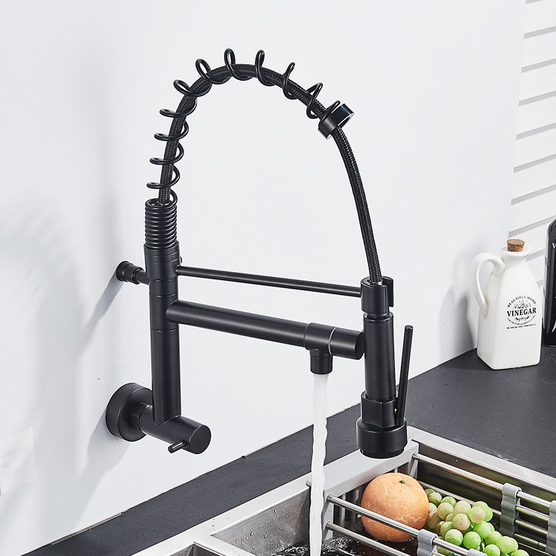 Rozin Matte Black Pull Down Kitchen Faucet Single Cold Water Dual Spouts Kitchen Tap 4 Colors Wall Mounted ABS Nozzle Crane|Kitchen Faucets|   - AliExpress