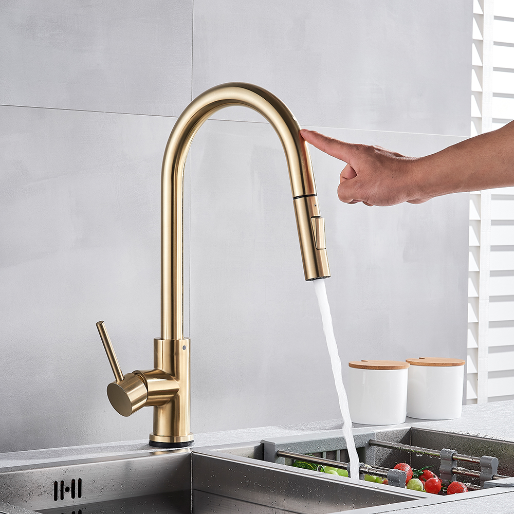 Brushed Golden Kitchen Faucets Smart Touch Induction Sensitive Faucet Mixer Tap Touch Dual Outlet Water Modes|Kitchen Faucets|   - AliExpress