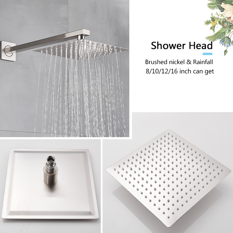 Rozin Wall Mount Rainfall Shower Faucet Brushed Nickel Concealed Bathroom Faucets 16'' Head with Swivel Tub Spout Mixer Tap|Shower Faucets|   - AliExpress