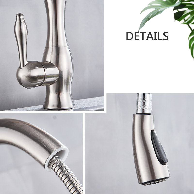 Brushed Nickel Kitchen Faucet Pull Out Bathroom Kitchen Mixer Tap Single Handle Stream Sprayer Kitchen Spout Hot Cold Water Tap|Kitchen Faucets|   - AliExpress