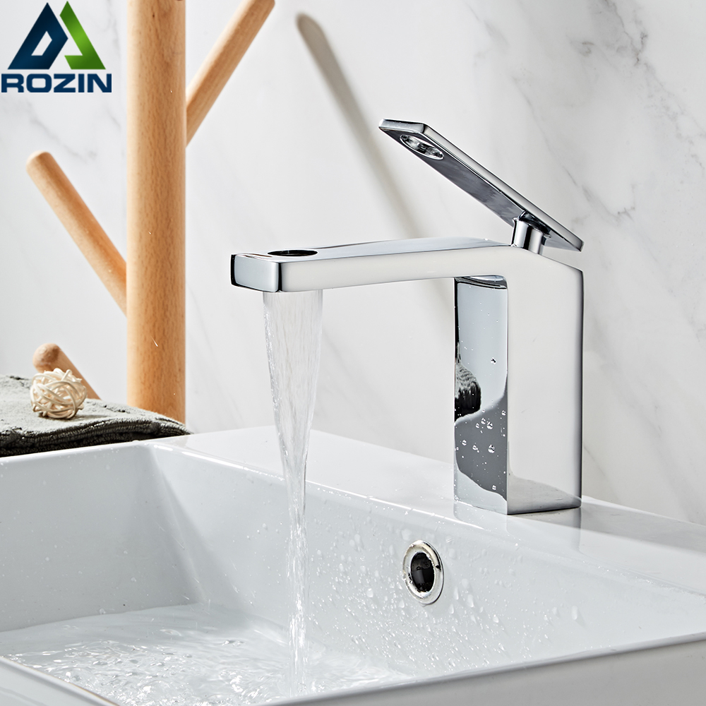 Brushed / Chrome Basin Faucet One Handle Brass Bathroom Basin Mixer Tap Hot Cold Vessel Sink Tap Waterfall Spout Washing Tap|Basin Faucets|   - AliExpress