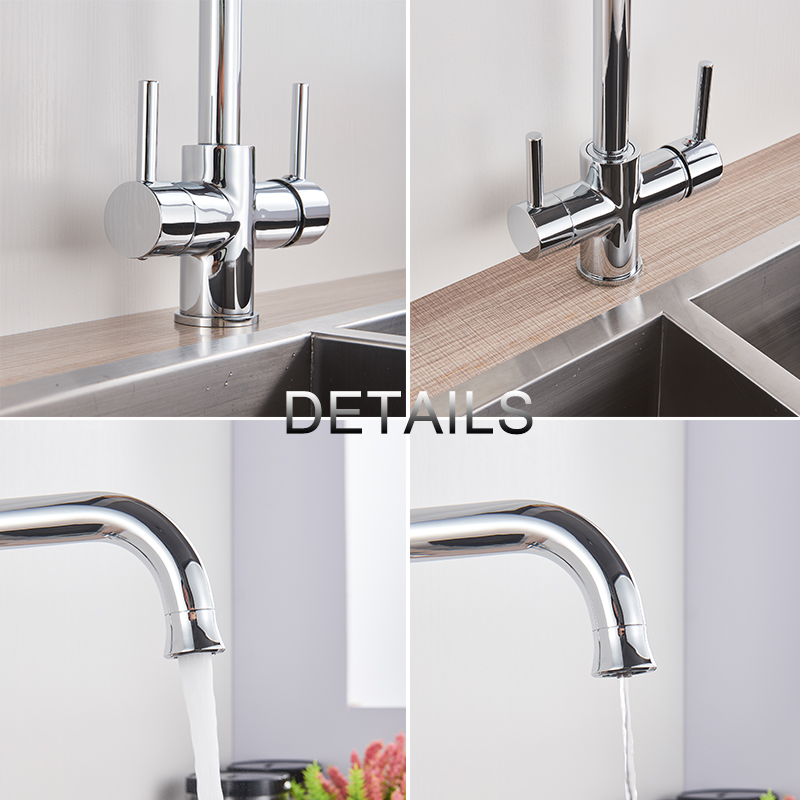 Rozin Brushed Nickel Purified Water Kitchen Faucet Dual Handles with Hot Cold Mixer Tap Brass Chrome Pure Water Filter Tap|Kitchen Faucets|   - AliExpress