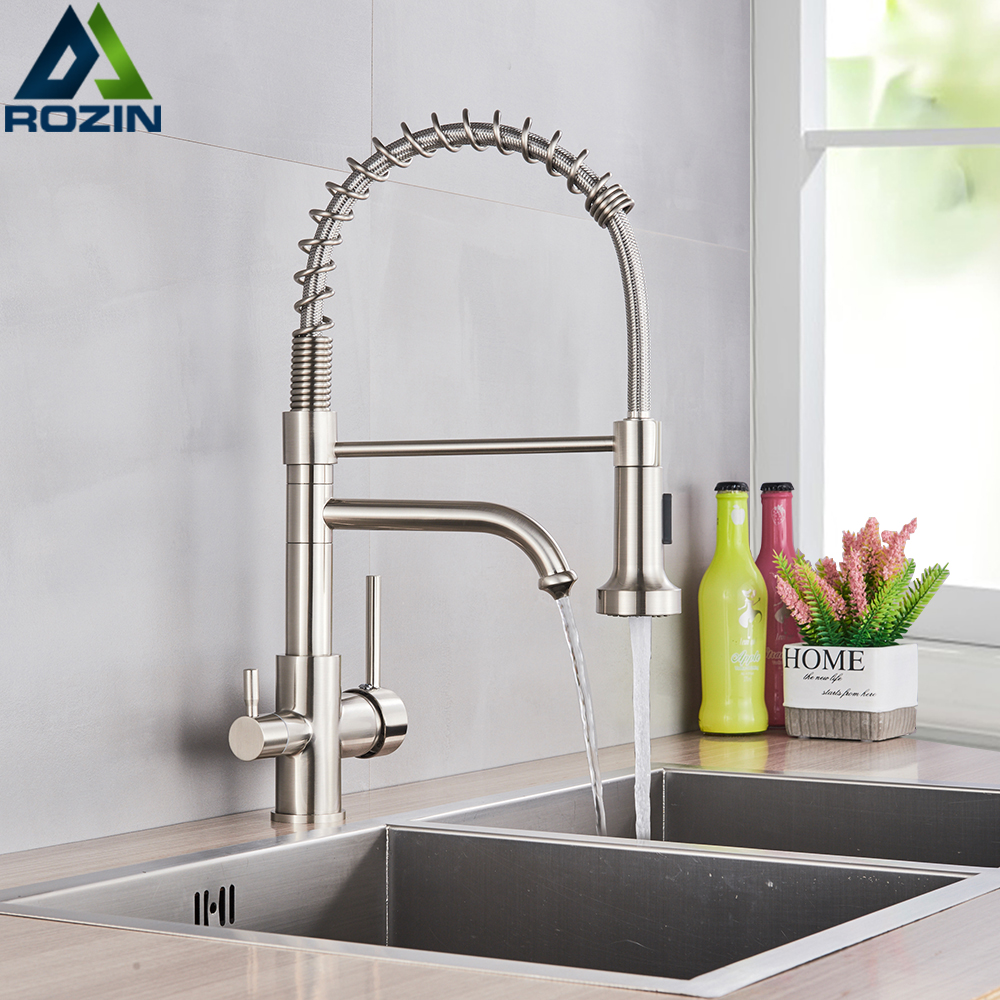 360 Degree Rotation drinking filtered water kitchen faucet Dual Swivel Spout Faucet Brushed Nickel Kitchen sink tap|Kitchen Faucets|   - AliExpress