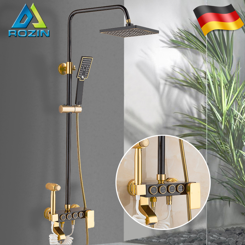 Rozin Black Gold Shower Faucet Set Space Aluminum Rainfall Bathroom Shower Mixer Faucets with Bidet Hot Cold Water Mixer Tap|Shower Faucets|   - AliExpress