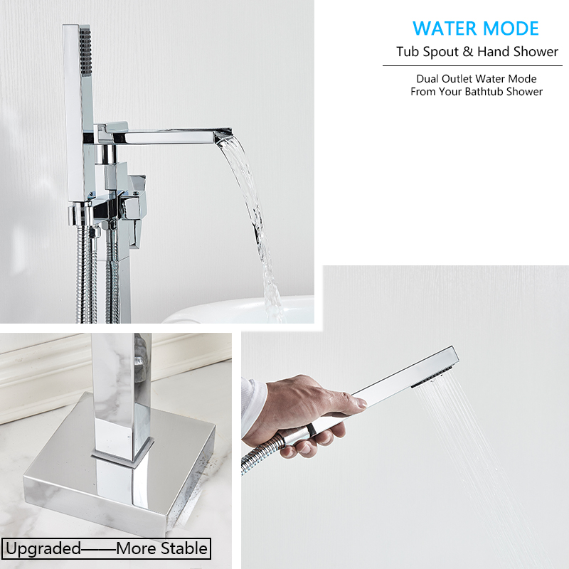 Rozin Bathtub Shower Faucet Chrome Free Standing Waterfall Bathtub Faucets Floor Mounted Hot Cold Bath Mixer Tap with Handshower|Bathtub Faucets|   - AliExpress