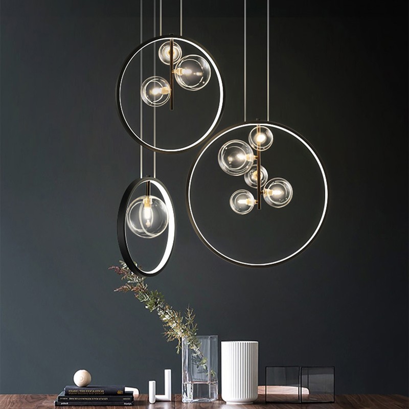 Black Modern Minimalist LED Pendant Light Clear Glass Ball Kitchen Island Hanging Lamp Dining Room Bar Coffee Shop Round Fixture|Pendant Lights|   - AliExpress