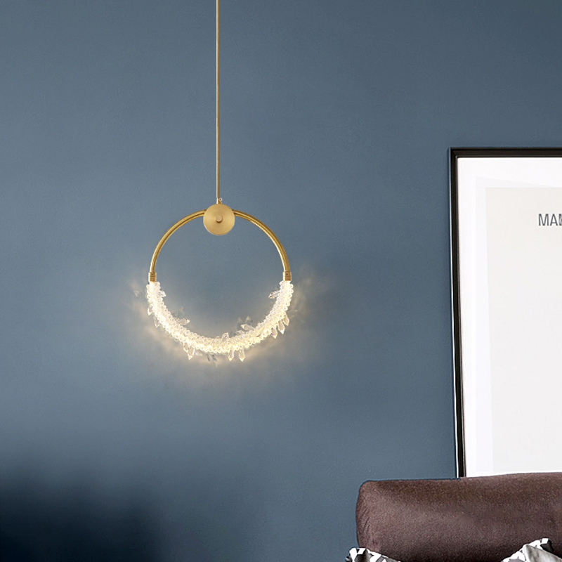 Copper Crystal Luxury LED Pendant Light Bedroom Bedside Modern Round Hanging Lamp Nordic Creative Dining Room Bar Art Luminaires|Pendant Lights|   - AliExpress