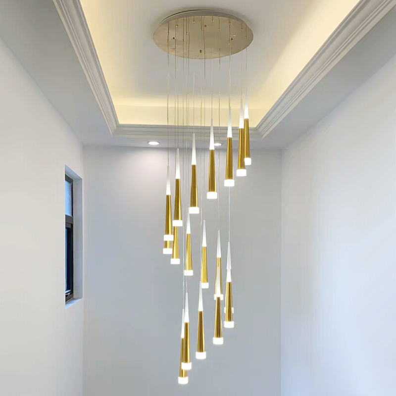 LED Chandelier Gold/Black/White/Coffe/Silver Staircase Long Pendant Lamp Duplex Building Villa Attic Adjustable Hanging Light|Pendant Lights|   - AliExpress