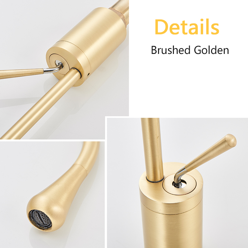 Brushed Golden Basin Faucet Single Lever 360 Rotation Spout Brass Mixer Tap For Kitchen Hot Cold Water Bathroom Basin Water Sink|Basin Faucets|   - AliExpress