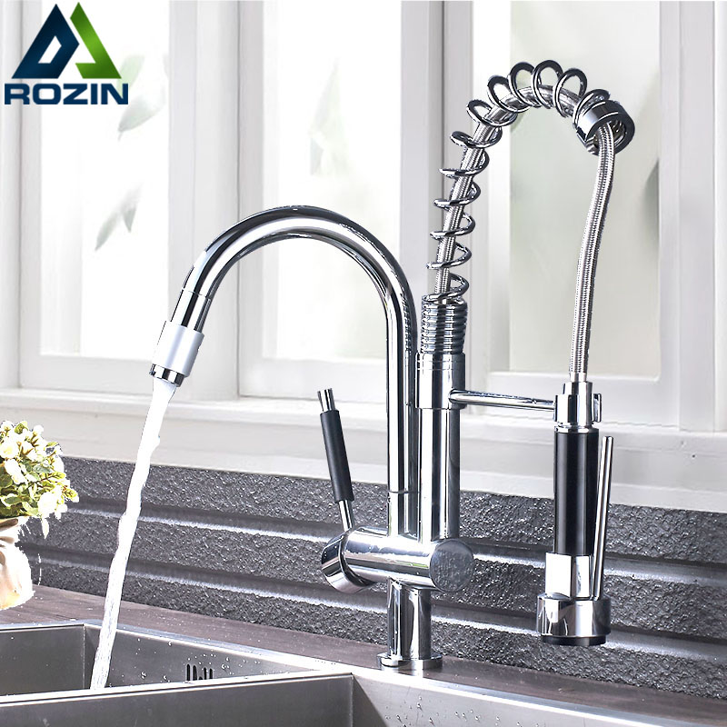 Chrome Pull Down Spring Kitchen Sink Faucet 2 Swivel Spout Handheld Sprayer head with Bracket Single Handle Mixer Tap|Kitchen Faucets|   - AliExpress