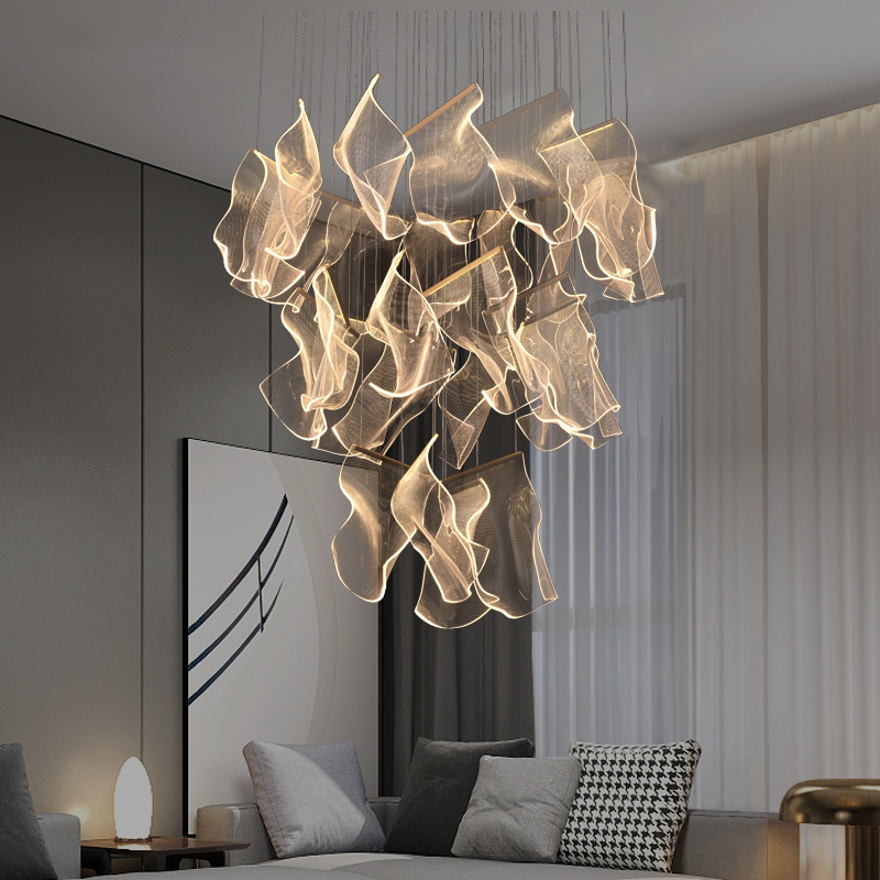 Light Guide Chandelier Lighting Postmodern Creative LED Adjustable Hanging Lamp For Dining Living Room Duplex Rotating Staircase|Chandeliers|   - AliExpress