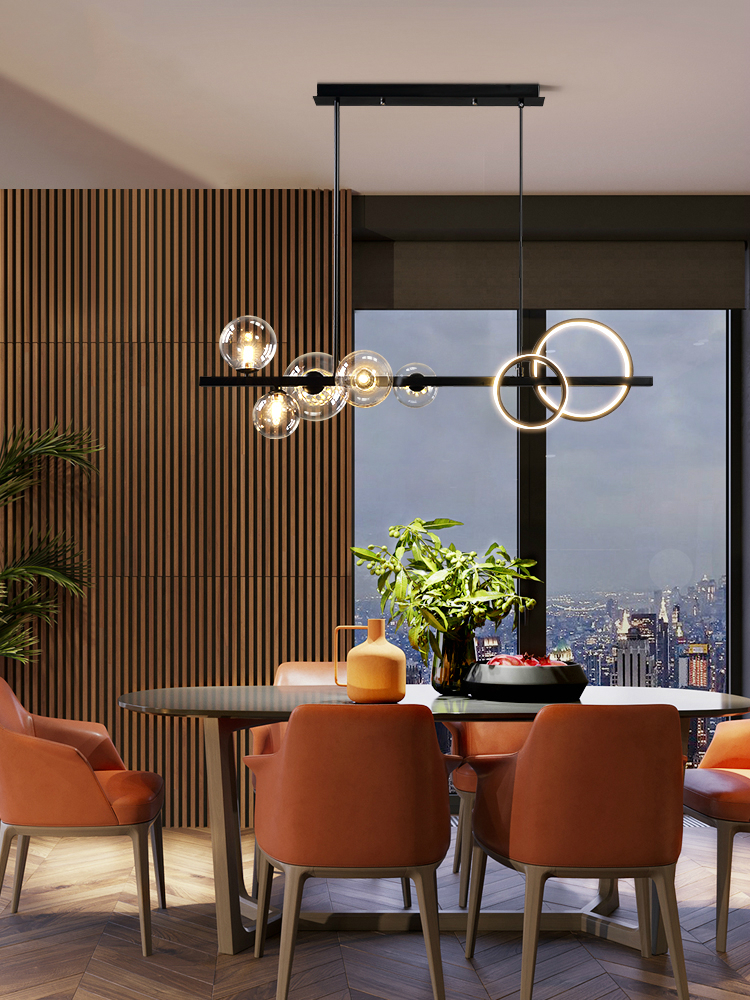 Dining Room Black LED Chandelier Modern Coffee Shop Bar Glass Ball Pendant Lamp Restaurant Office Creative Long Hanging Light|Pendant Lights|   - AliExpress