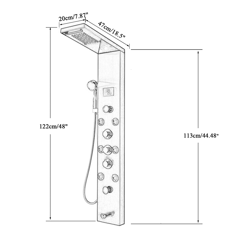 Bathroom Golden Shower Column Panel Wall Mount Digital Temperature Screen led light Shower Faucet System Massage Jet Shower Set|Shower Faucets|   - AliExpress