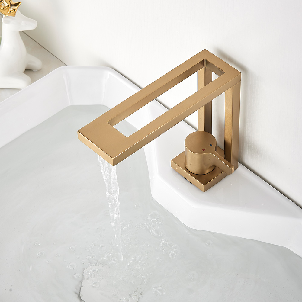 Creative Design Basin Faucet Square Brushed Gold Bathroom Lavatory Sink Mixer Faucet Deck Mounted Cold Hot Water Tap|Basin Faucets|   - AliExpress