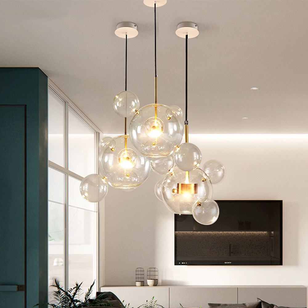 Postmodern LED Pendant Lights For Living Room AC90V   260V Transparent Glass Ball Restaurant Kitchen G4 Hanging Lamp Fixtures|Pendant Lights|   - AliExpress